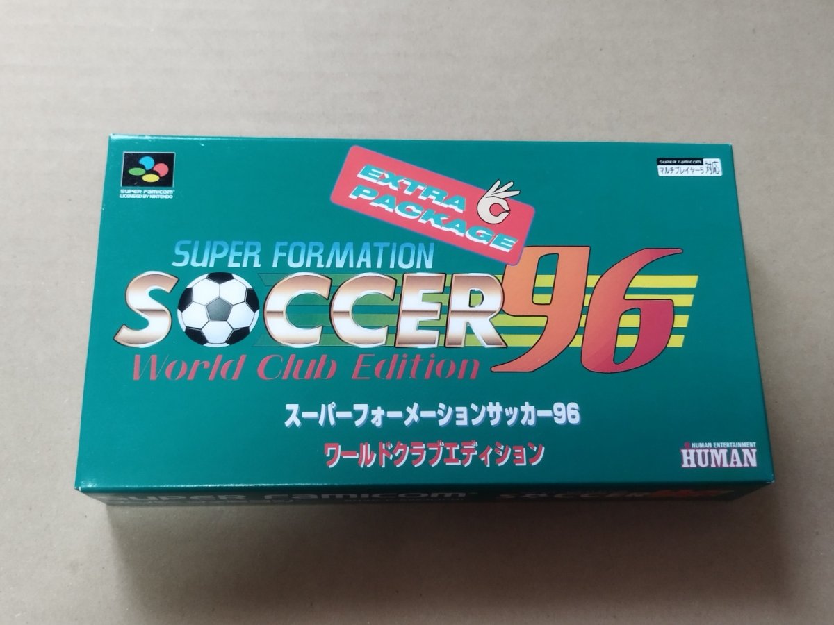 画像1: 【未使用の可能性あり】スーパーフォーメーションサッカー96ワールドクラブエディション　葉書箱説有　SFCスーパーファミコン【6h10】 (1)